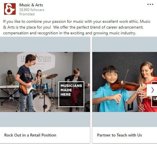 linkedin advertising music and arts example